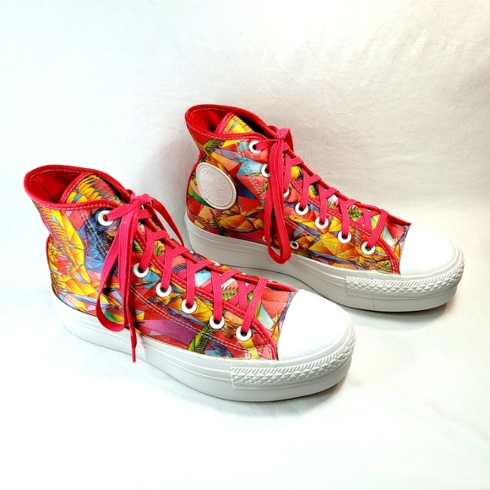Converse Neon Satin Geometric Birds of Paradise Hi-Top Platform Sneakers